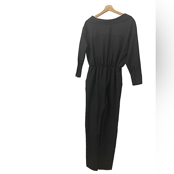 [s] MAJE NWT Jumpsuit Pesto Cold Shoulder Pockets Minimalist Black Size 36 Small - Picture 11 of 12